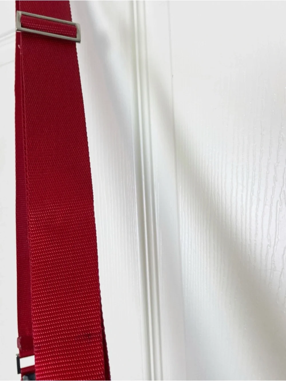 VINTAGE Prada Denim Crossbody Bag Red Leather Trim Y2K Canvas Messenger 4VA433 - Picture 13 of 14